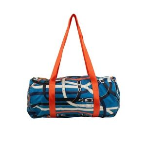 HERMÈS PARIS Orange/Blue 'Cavalcadour' Airsilk Duffel 38 Travel Bag